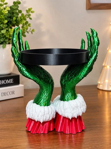Suporte Bandeja Mãos Do Grinch Decoração Natal Porta Doces